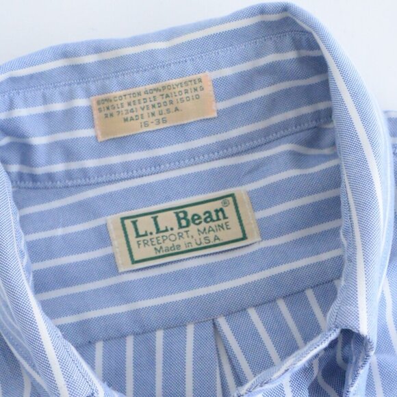 Vintage 90s L.L. Bean Blue & White Stripe Button-Down Chambray Dress Shirt 16-36 - Picture 10 of 10
